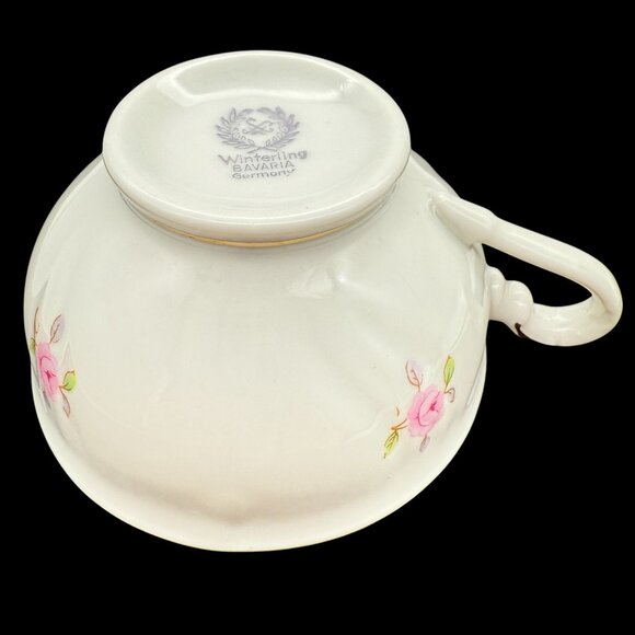 Vtg Winterling Bavaria Germany Floral Saucer & Teacup Set Pink Roses Gold Trim - Picture 9 of 11